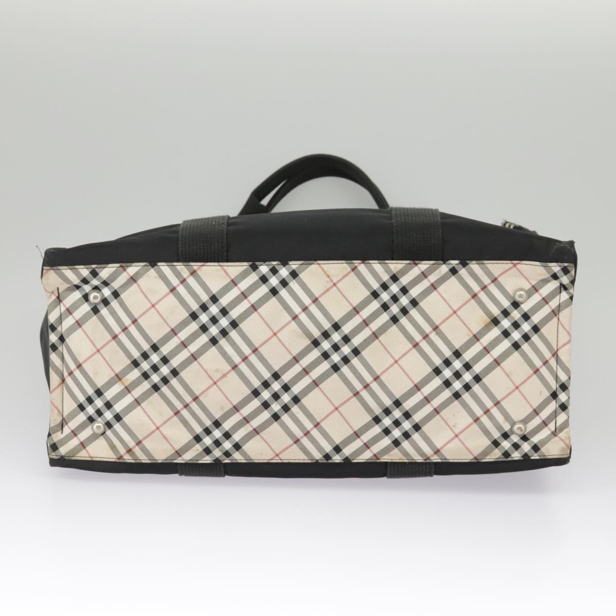 BURBERRY Nova Check Tote Bag Nylon Black Beige Silver Auth bs19518