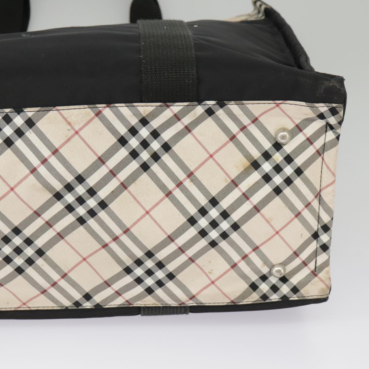 BURBERRY Nova Check Tote Bag Nylon Black Beige Silver Auth bs19518