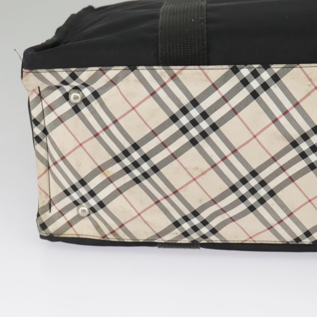 BURBERRY Nova Check Tote Bag Nylon Black Beige Silver Auth bs19518