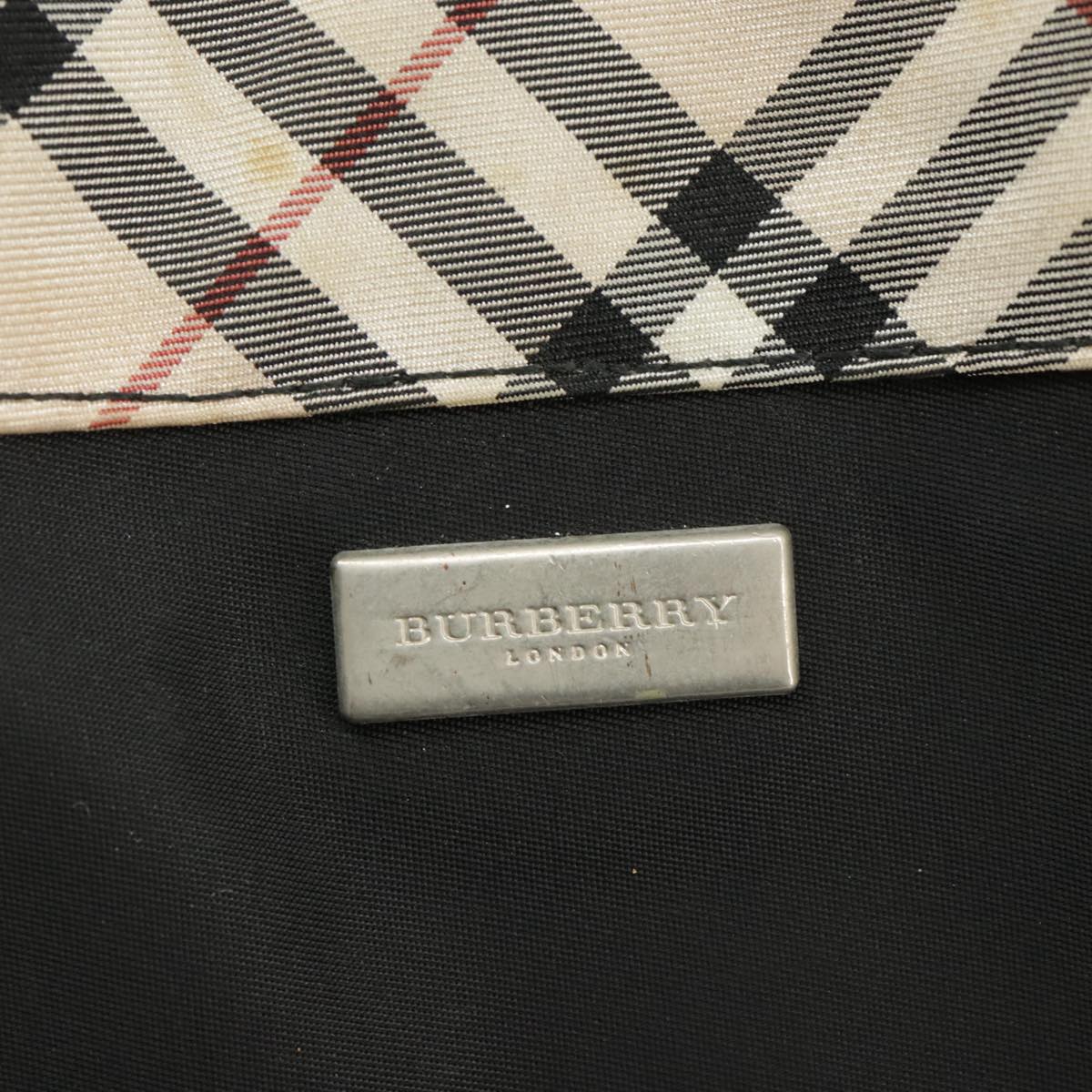 BURBERRY Nova Check Tote Bag Nylon Black Beige Silver Auth bs19518