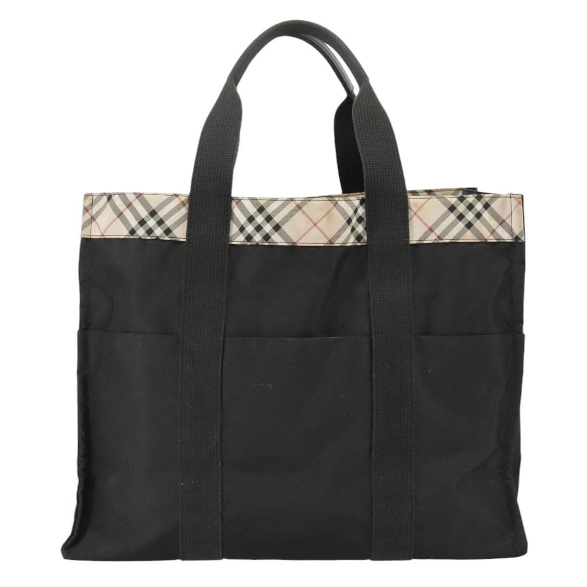 BURBERRY Nova Check Tote Bag Nylon Black Beige Silver Auth bs19518