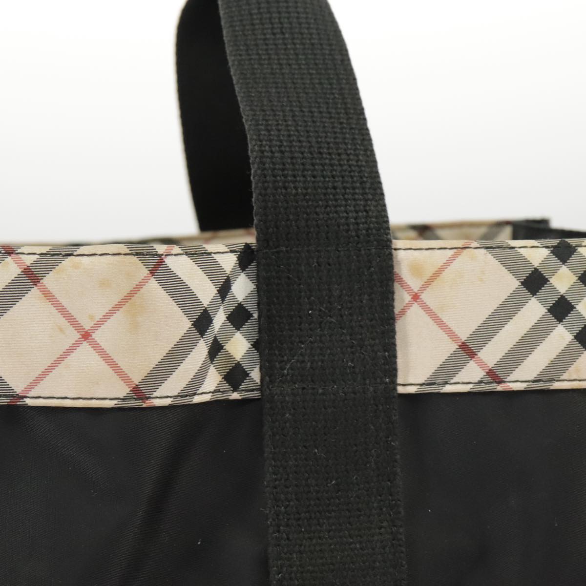 BURBERRY Nova Check Tote Bag Nylon Black Beige Silver Auth bs19518