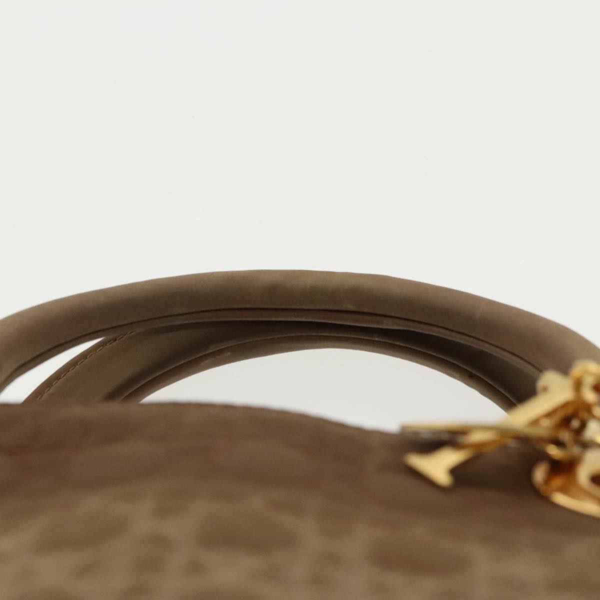 Christian Dior Lady Dior Canage Hand Bag Nylon Beige Gold Auth bs19564