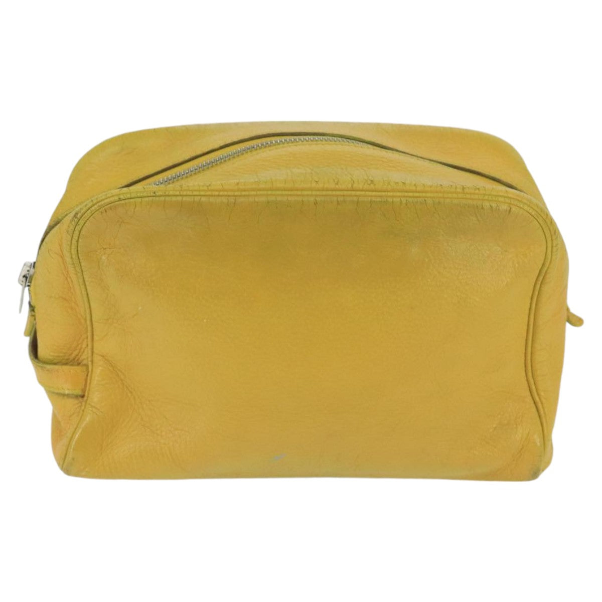 HERMES Clutch Bag Leather Yellow Silver Auth bs19568