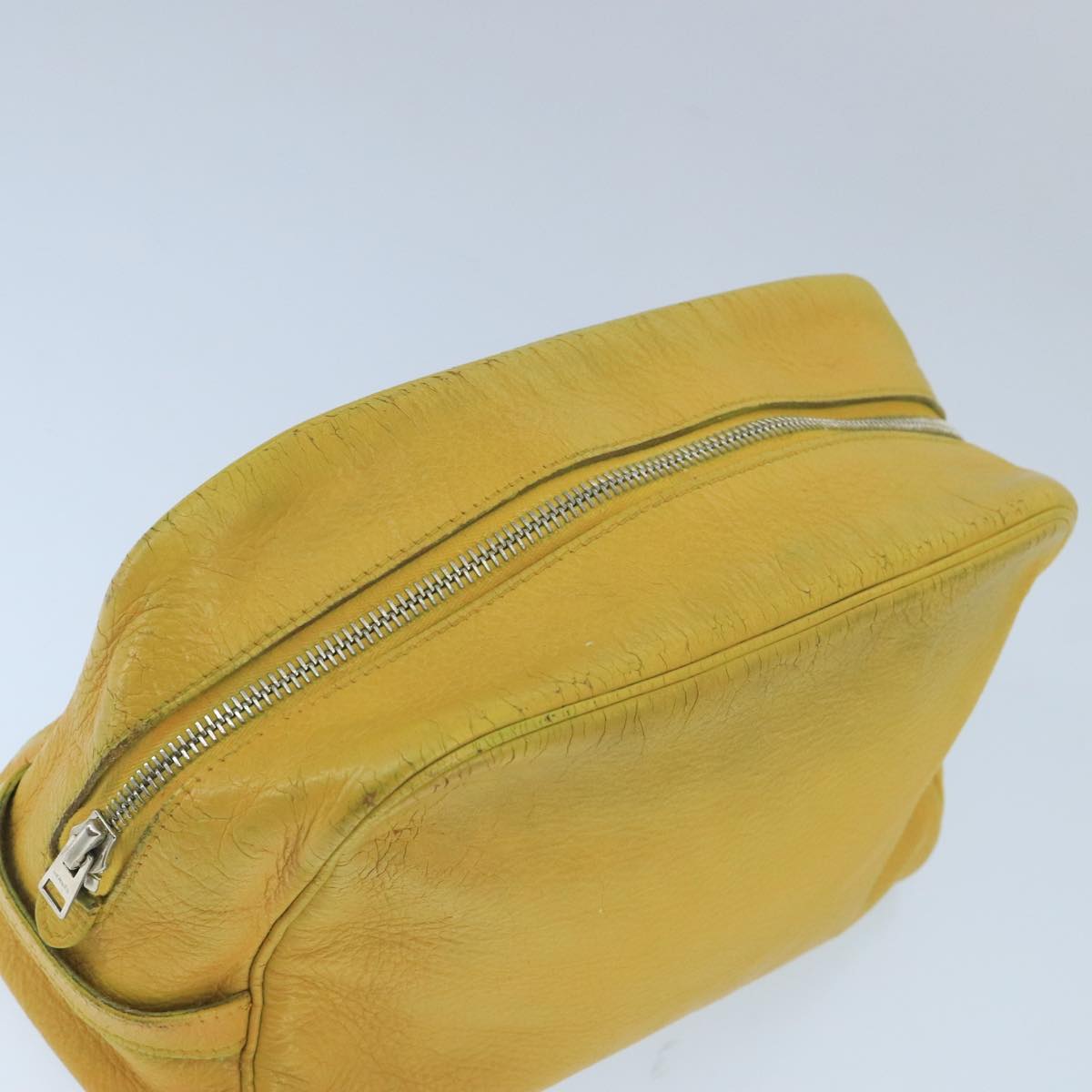 HERMES Clutch Bag Leather Yellow Silver Auth bs19568