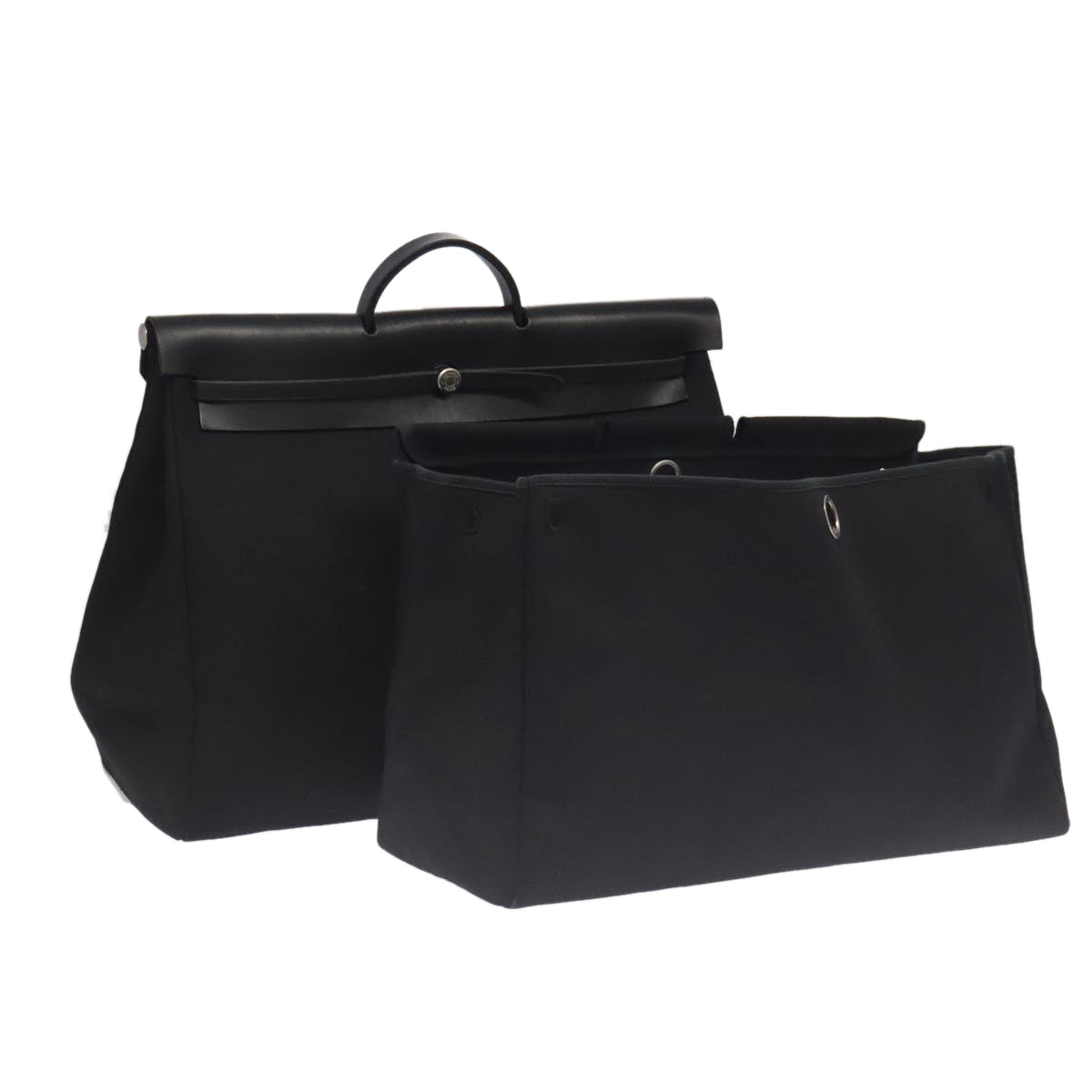 HERMES Hand Bag Herbag GM Hand Bag Nylon Black Silver Auth bs19570