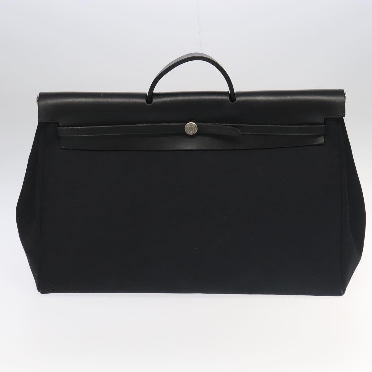 HERMES Hand Bag Herbag GM Hand Bag Nylon Black Silver Auth bs19570