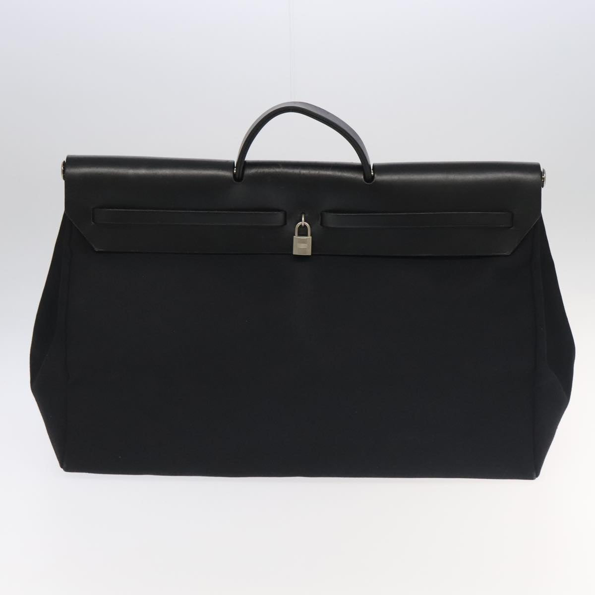 HERMES Hand Bag Herbag GM Hand Bag Nylon Black Silver Auth bs19570