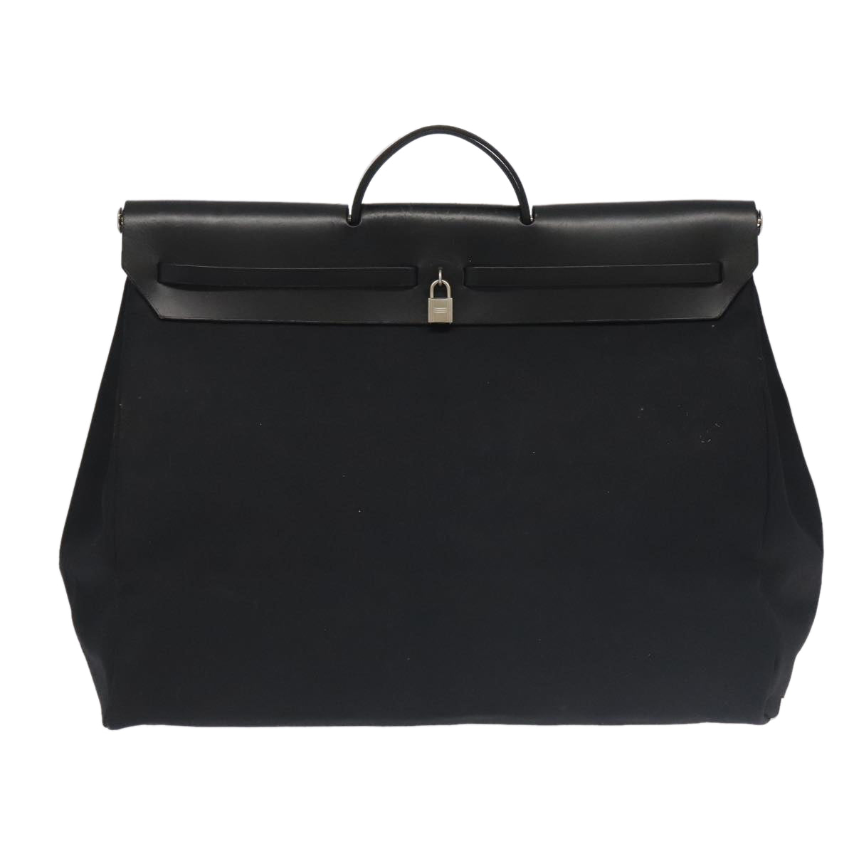 HERMES Hand Bag Herbag GM Hand Bag Nylon Black Silver Auth bs19570