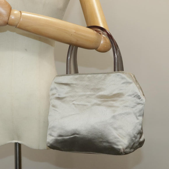 PRADA Tote Bag Satin plastic Silver Silver Auth bs19572