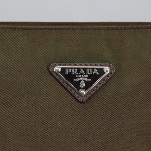 PRADA Shoulder Bag Nylon Khaki Brown Silver Auth bs19573