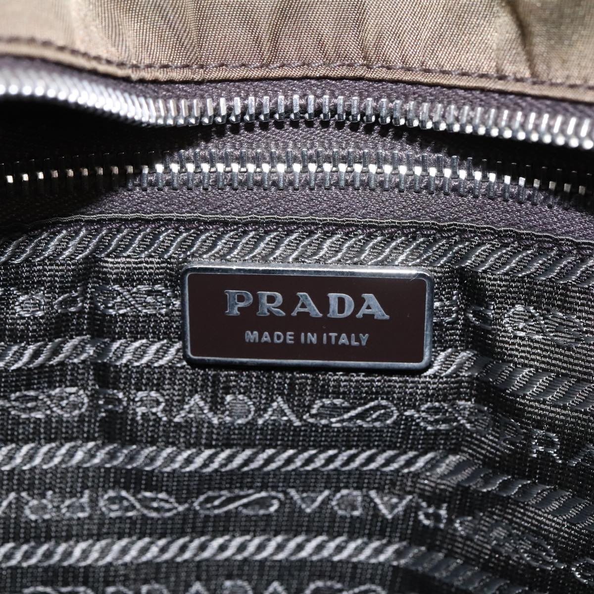 PRADA Shoulder Bag Nylon Khaki Brown Silver Auth bs19573