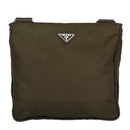 PRADA Shoulder Bag Nylon Khaki Brown Silver Auth bs19573-2