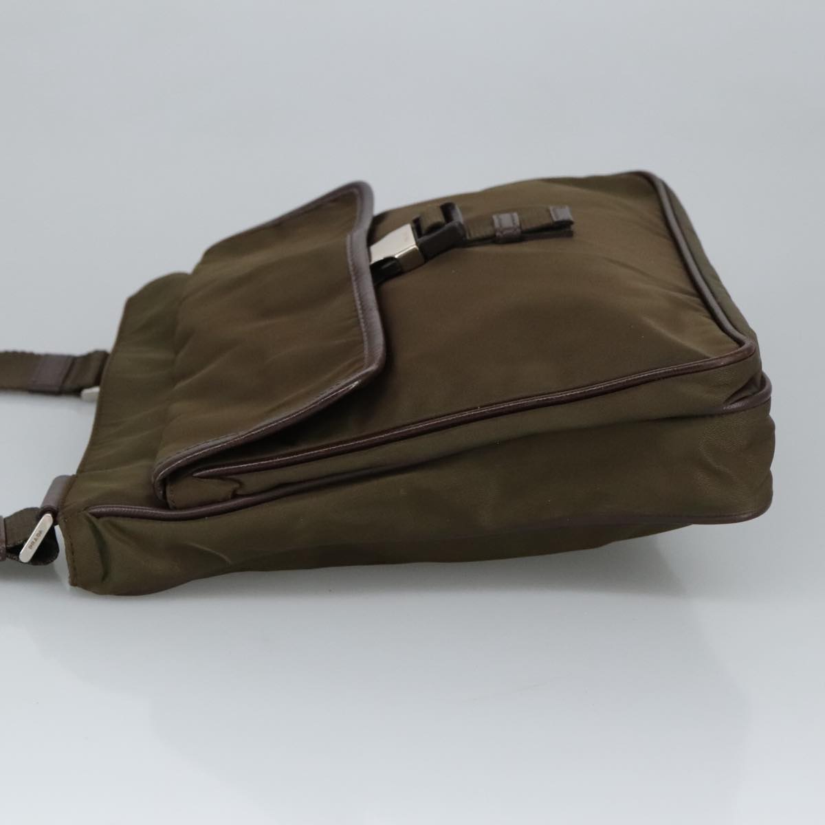 PRADA Shoulder Bag Nylon Khaki Brown Silver Auth bs19573