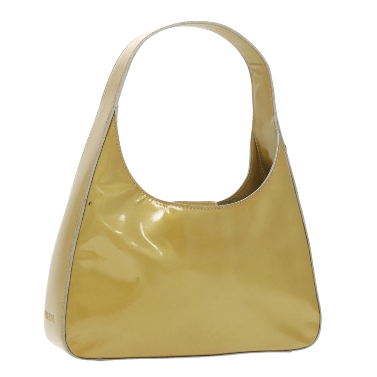 PRADA Hand Bag Enamel Gold Tone Auth bs19576