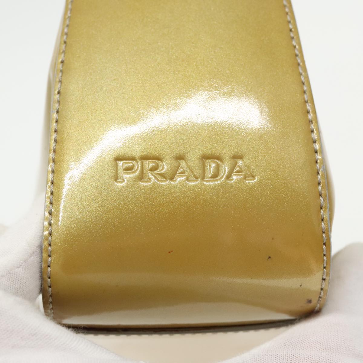 PRADA Hand Bag Enamel Gold Tone Auth bs19576