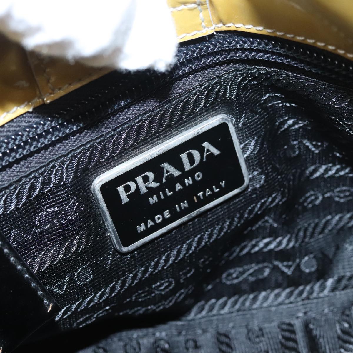 PRADA Hand Bag Enamel Gold Tone Auth bs19576