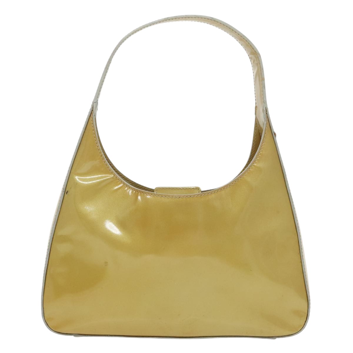 PRADA Hand Bag Enamel Gold Tone Auth bs19576