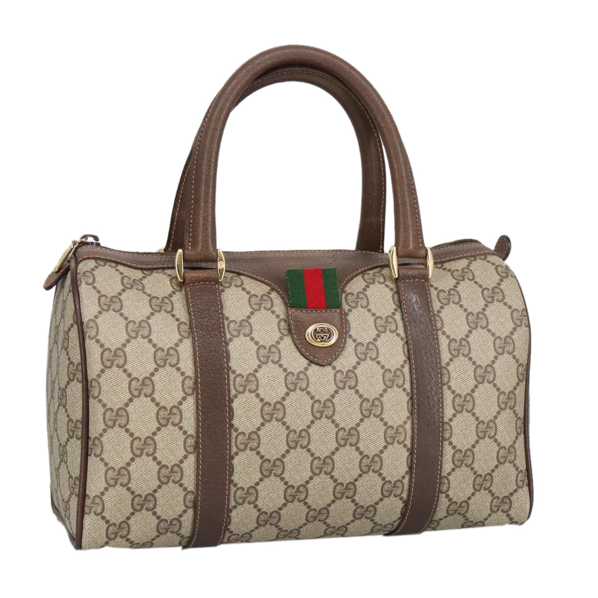 GUCCI GG Supreme Web Sherry Line Boston Bag PVC Beige 40 02 006 Auth bs19577