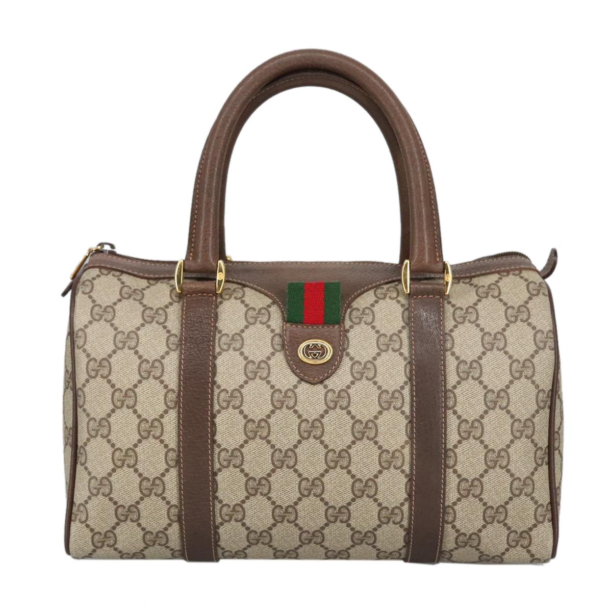 GUCCI GG Supreme Web Sherry Line Boston Bag PVC Beige 40 02 006 Auth bs19577 - 0