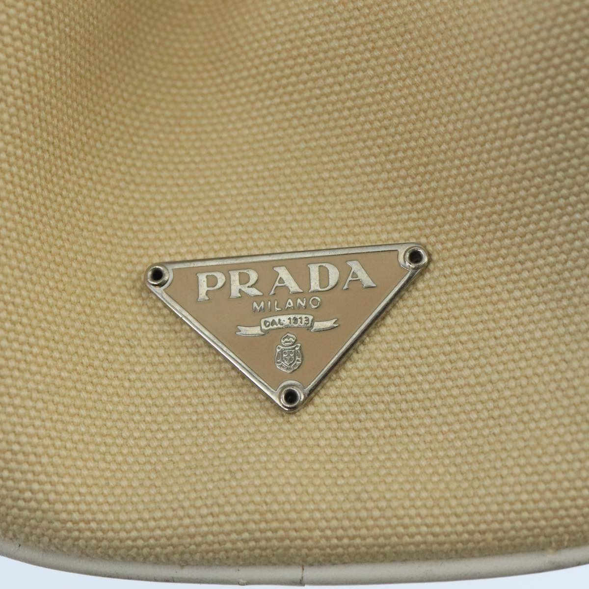 PRADA Hand Bag Canvas Beige Silver Auth bs19578