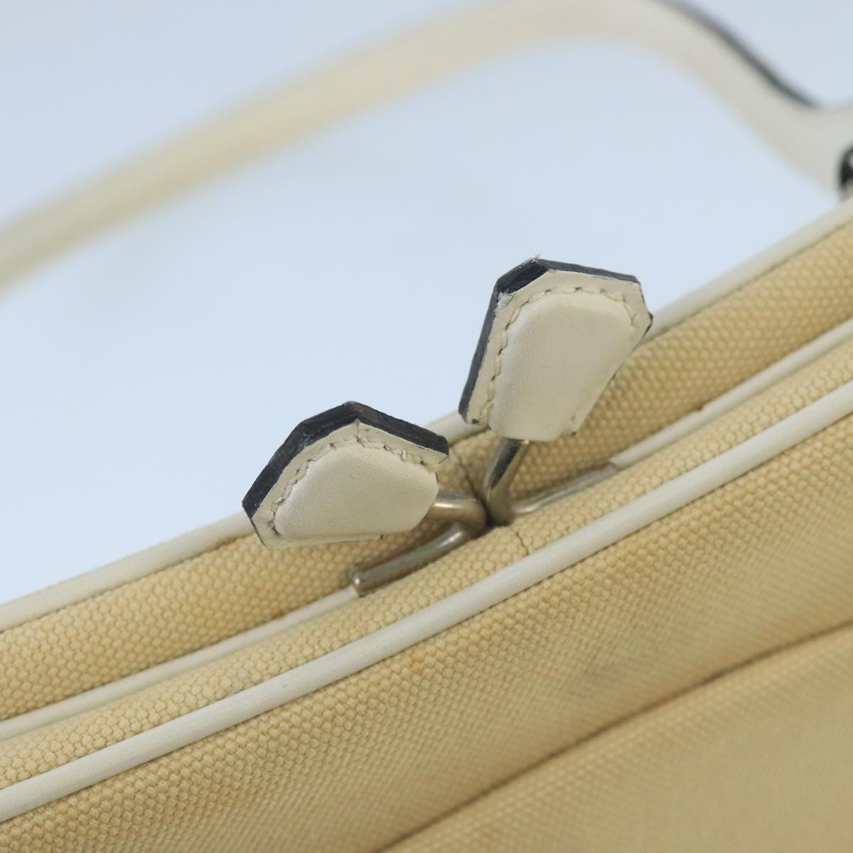 PRADA Hand Bag Canvas Beige Silver Auth bs19578