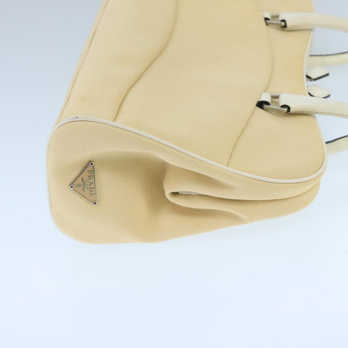 PRADA Hand Bag Canvas Beige Silver Auth bs19578