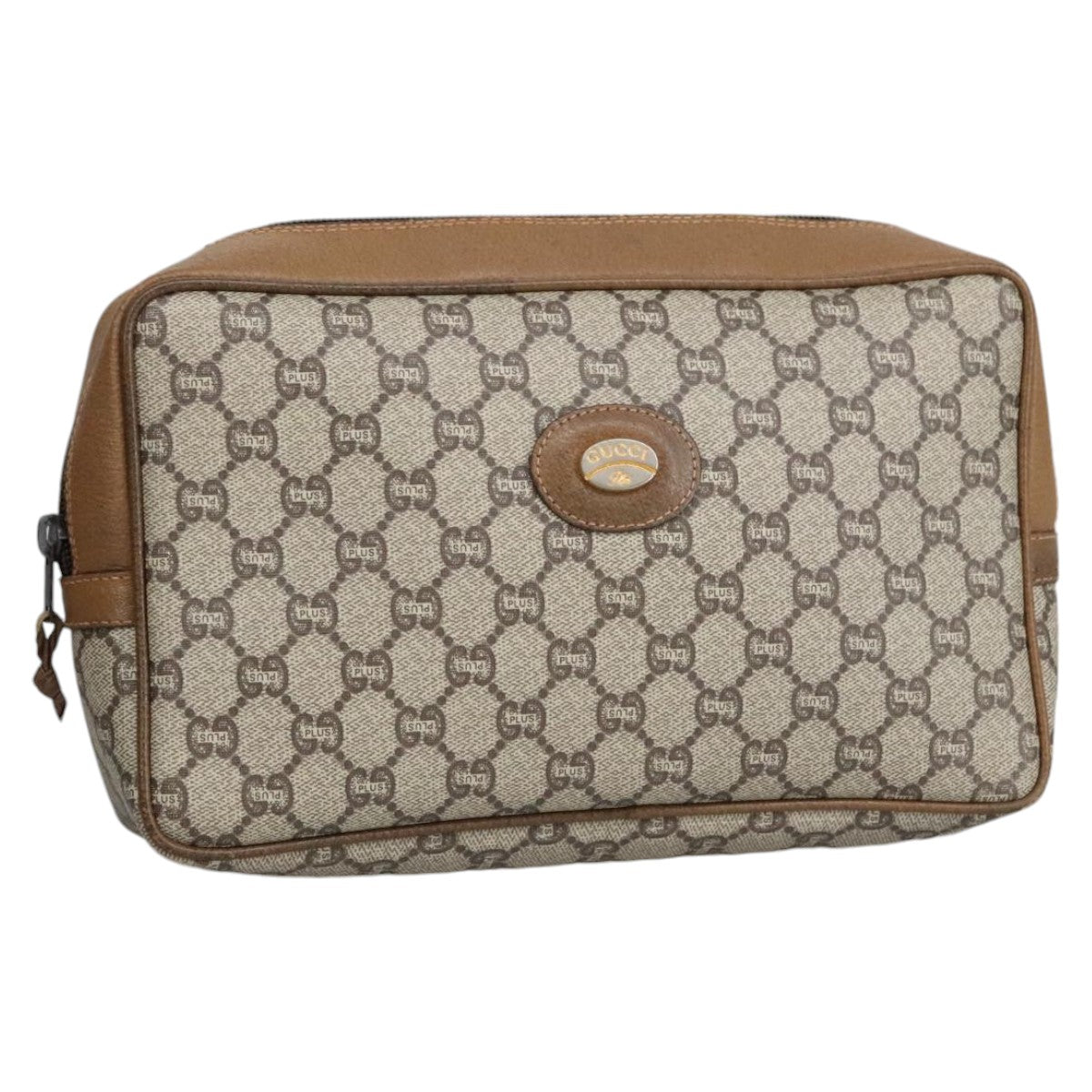 GUCCI GG Plus Supreme Clutch Bag PVC Leather Beige Auth bs19580