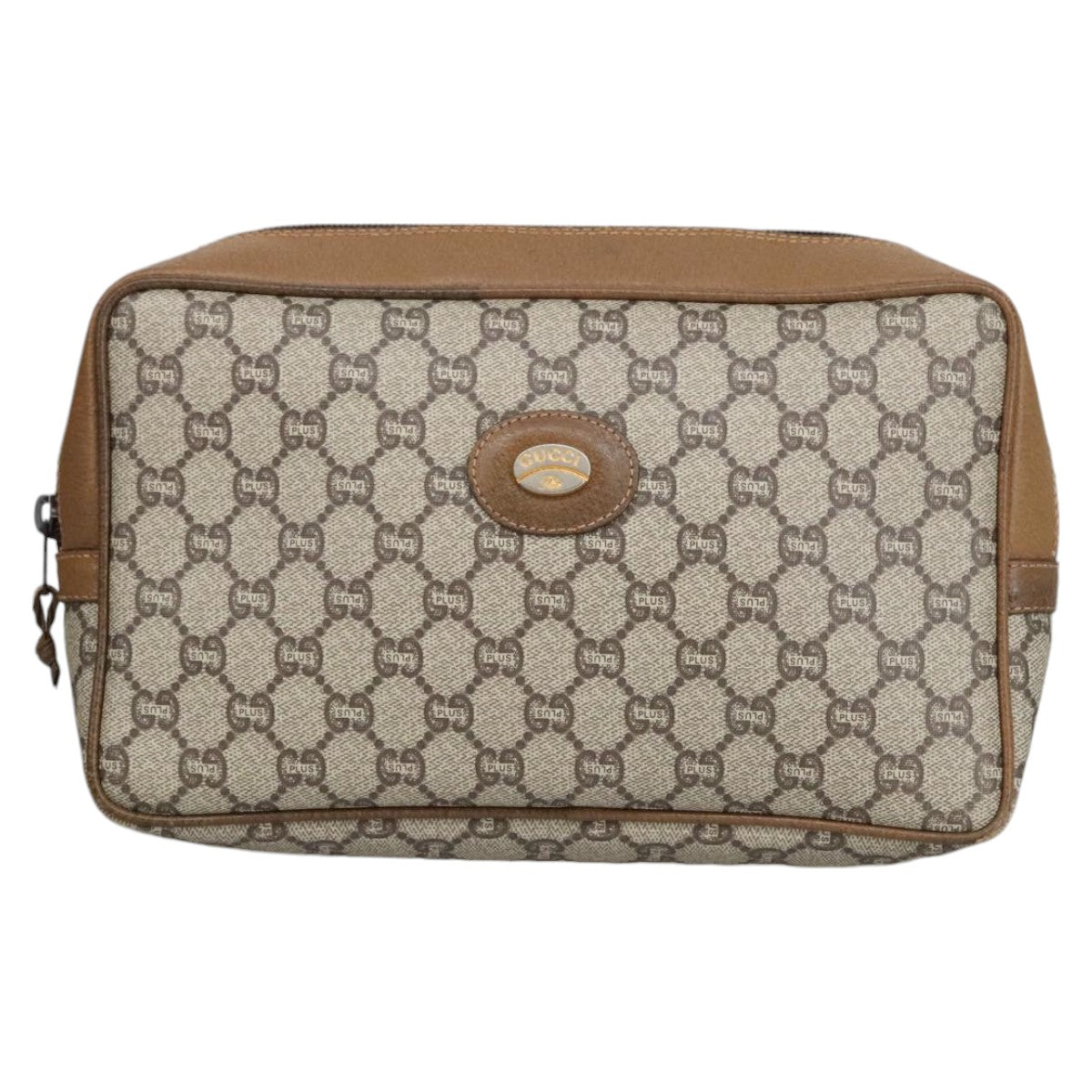 GUCCI GG Plus Supreme Clutch Bag PVC Leather Beige Auth bs19580