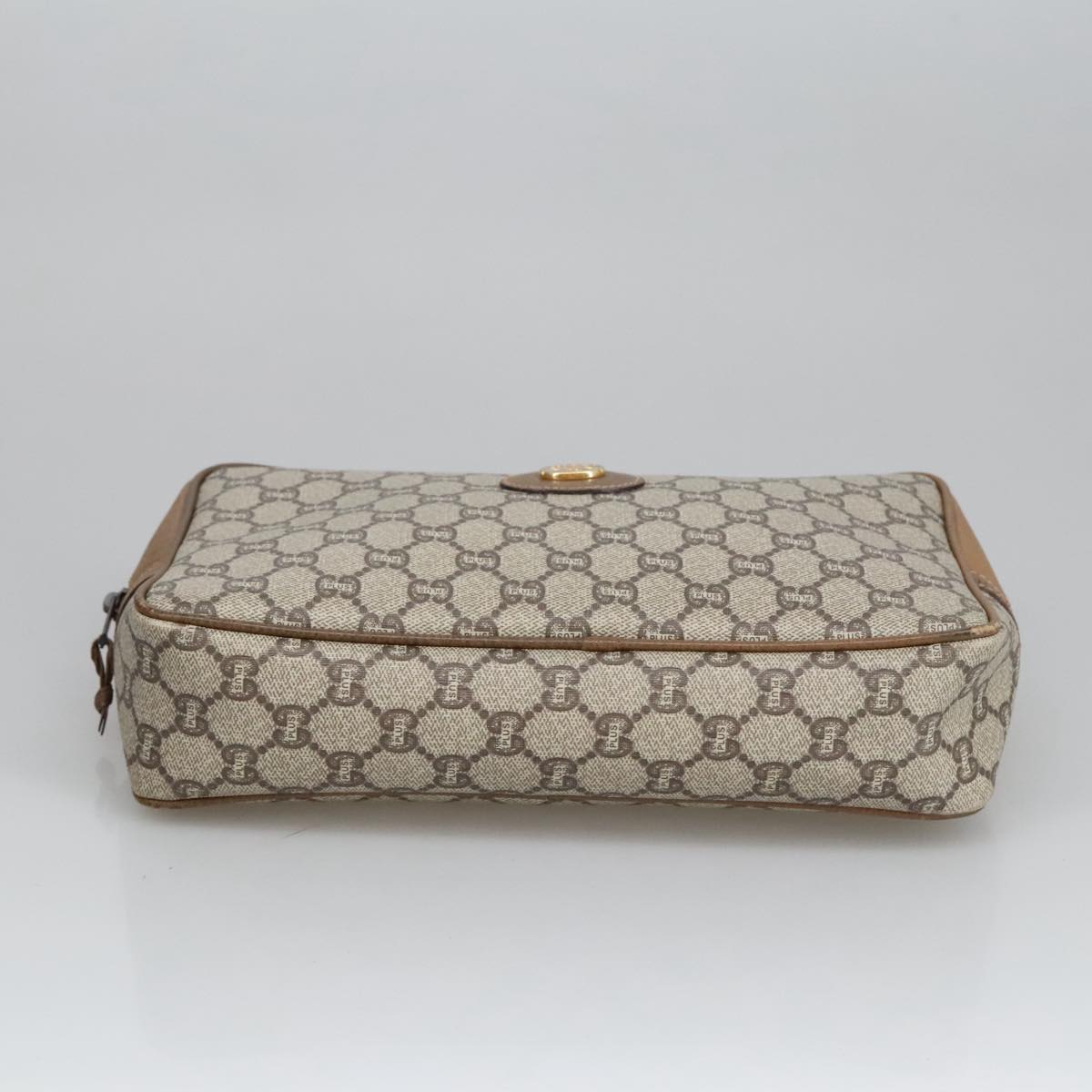 GUCCI GG Plus Supreme Clutch Bag PVC Leather Beige Auth bs19580