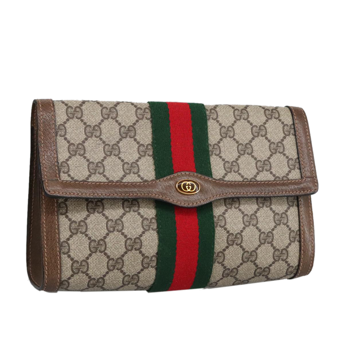 GUCCI GG Supreme Web Sherry Line Clutch Bag Beige 41 014 3087 25 Auth bs19581