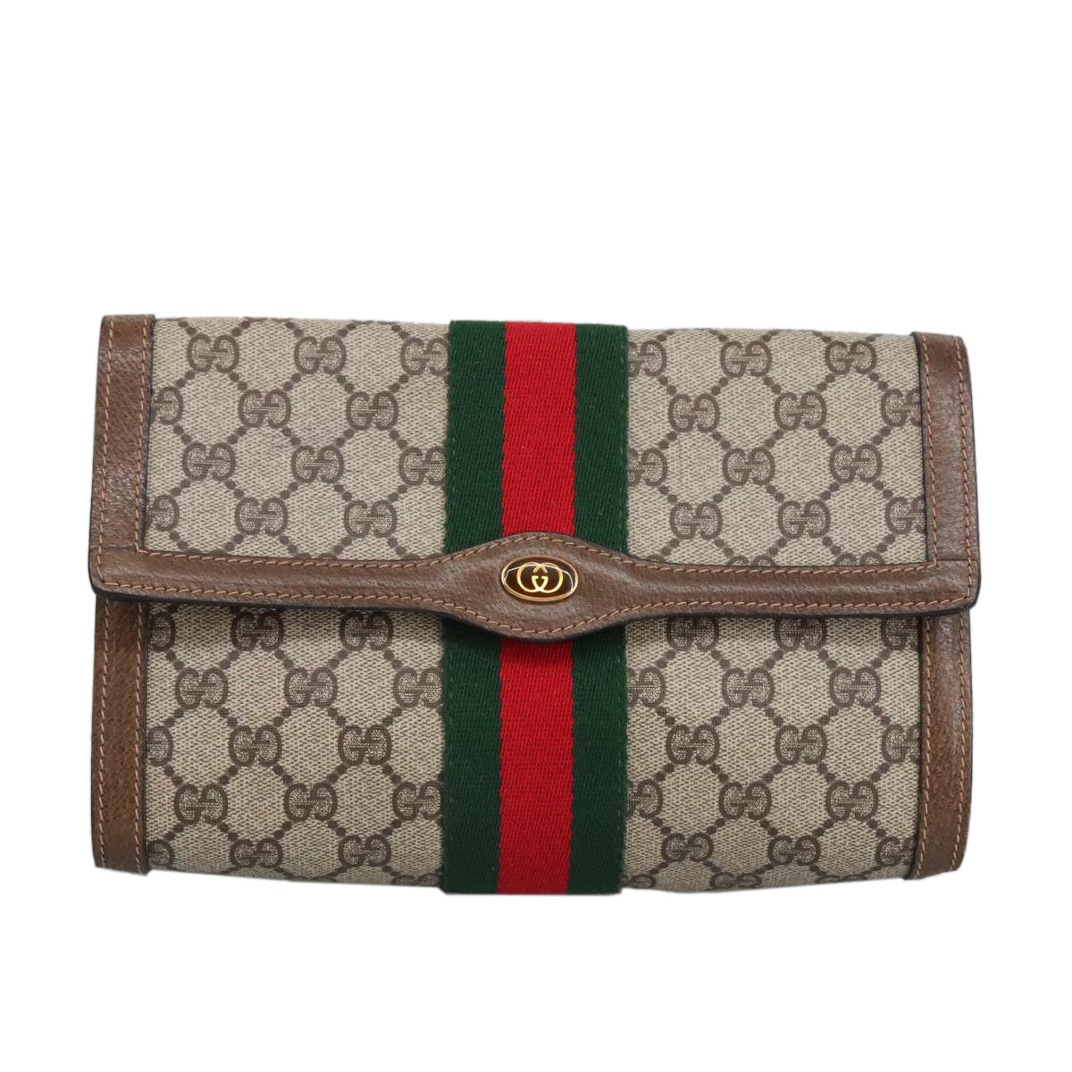 GUCCI GG Supreme Web Sherry Line Clutch Bag Beige 41 014 3087 25 Auth bs19581