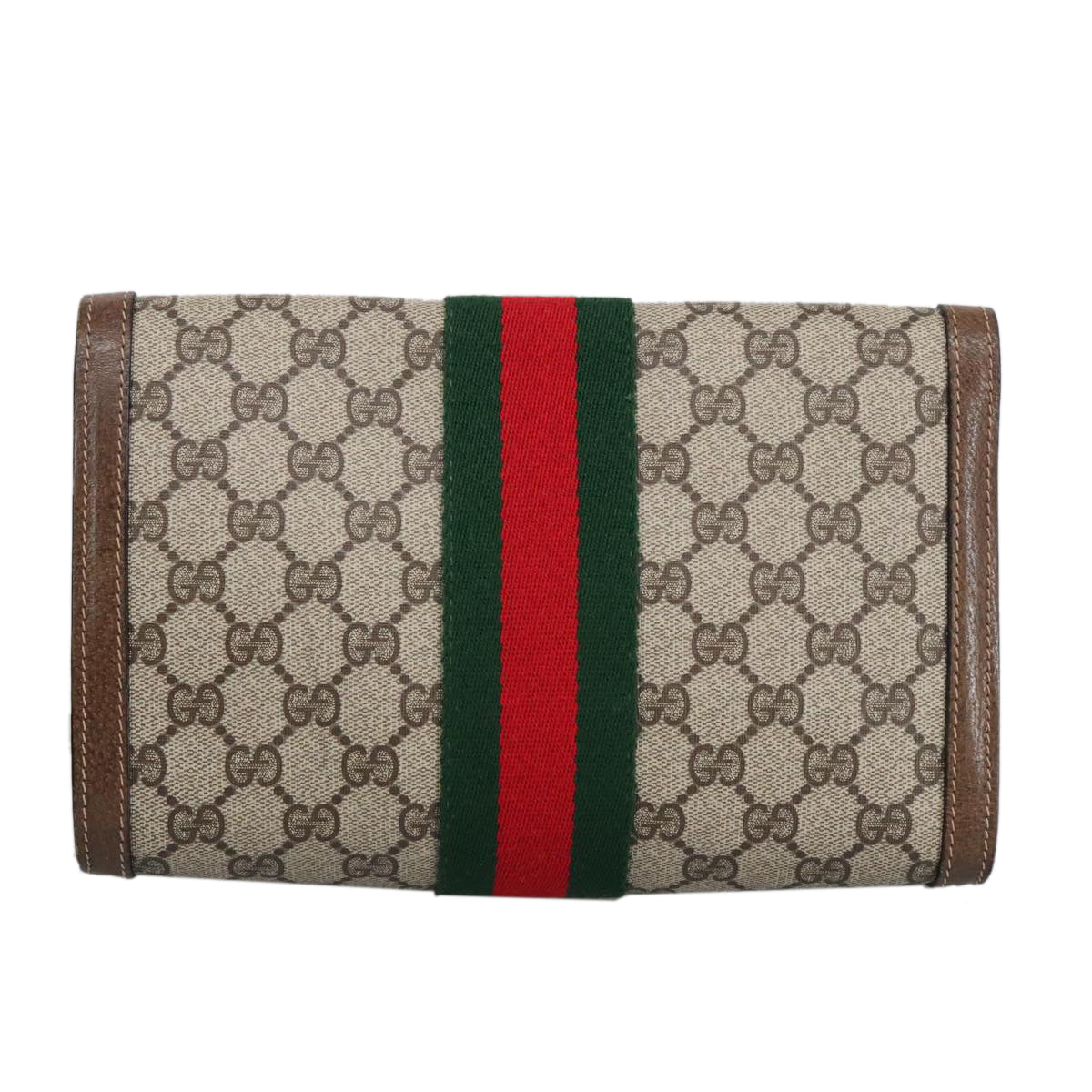 GUCCI GG Supreme Web Sherry Line Clutch Bag Beige 41 014 3087 25 Auth bs19581 - 0