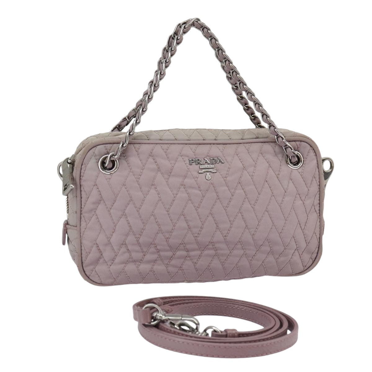 PRADA Chain Hand Bag Nylon 2way Purple Silver Auth bs19584