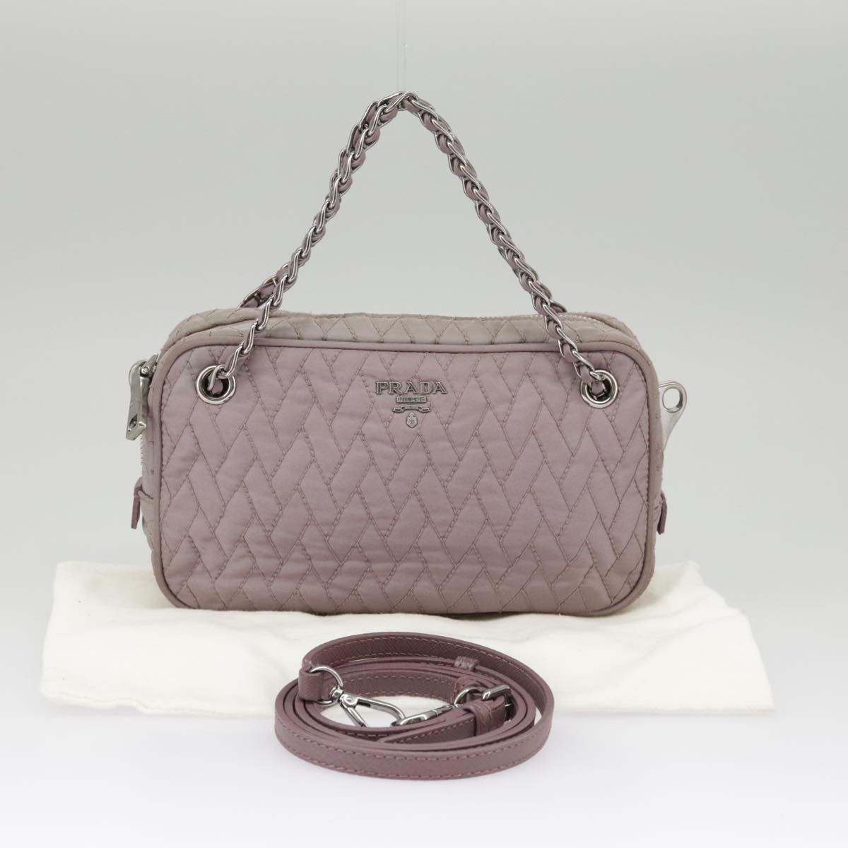 PRADA Chain Hand Bag Nylon 2way Purple Silver Auth bs19584