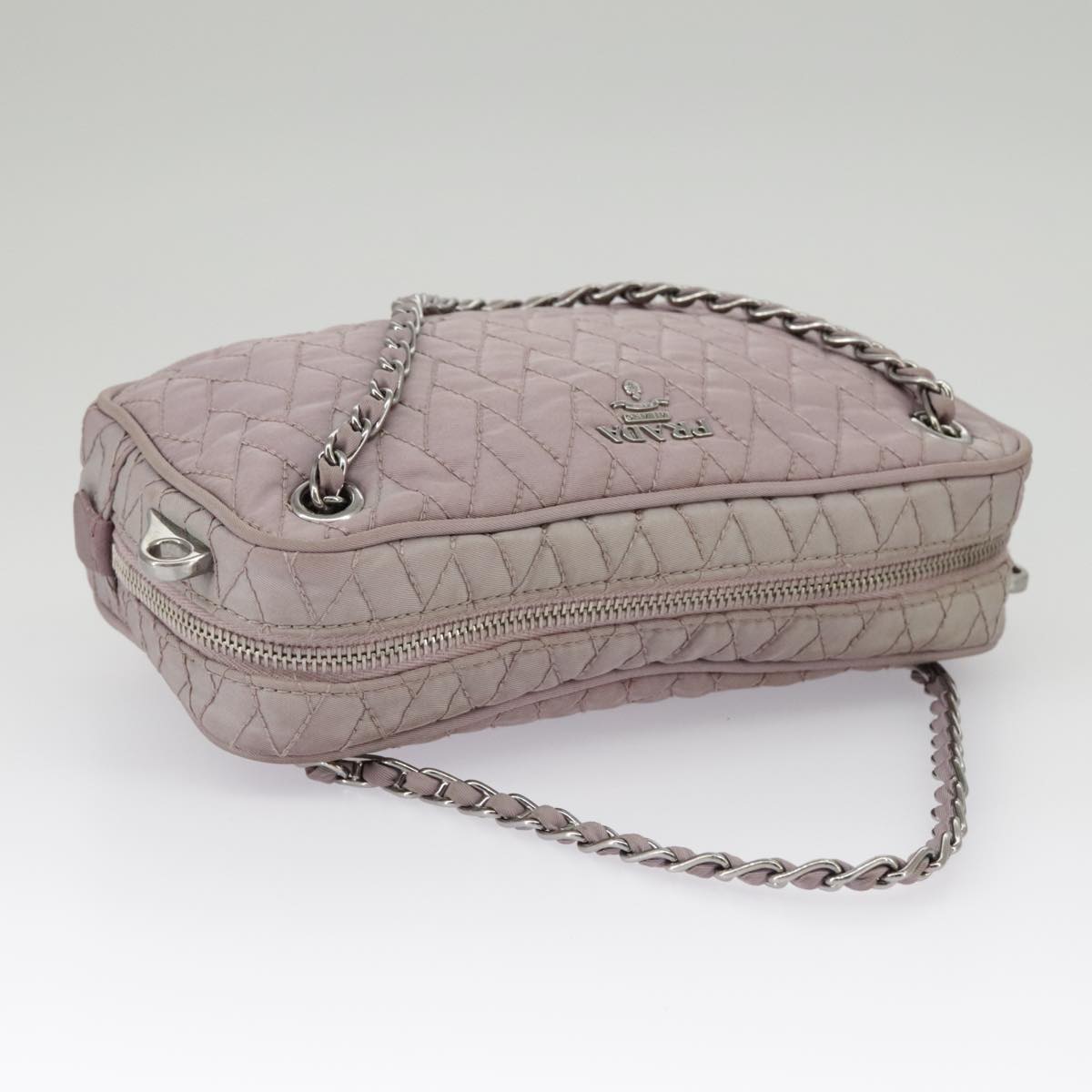 PRADA Chain Hand Bag Nylon 2way Purple Silver Auth bs19584