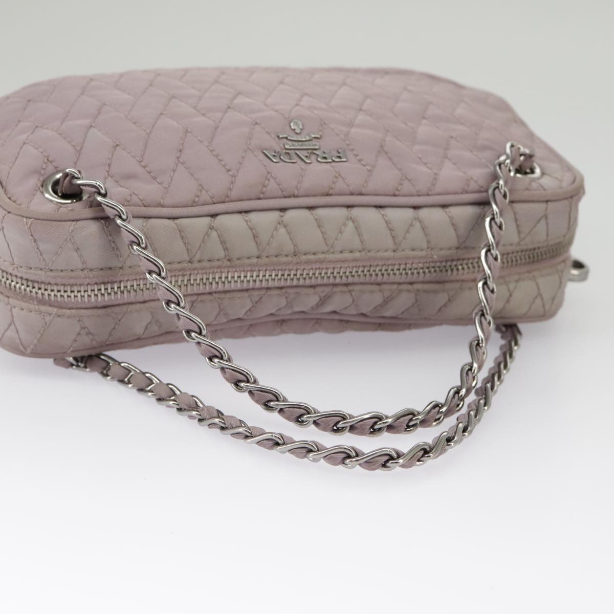 PRADA Chain Hand Bag Nylon 2way Purple Silver Auth bs19584