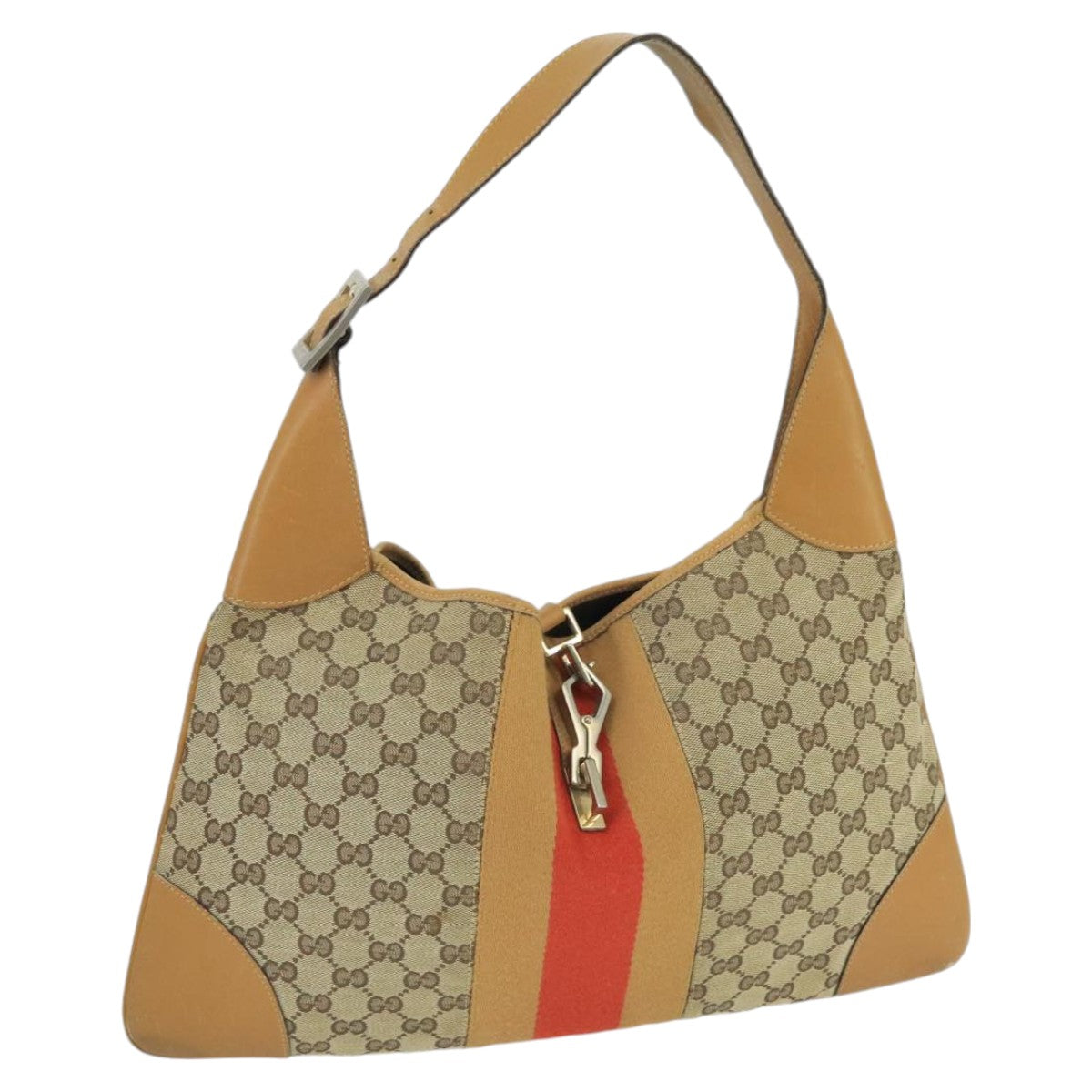 GUCCI GG Canvas Sherry Line Jackie Shoulder Bag Beige Red 001 4075 Auth bs19585