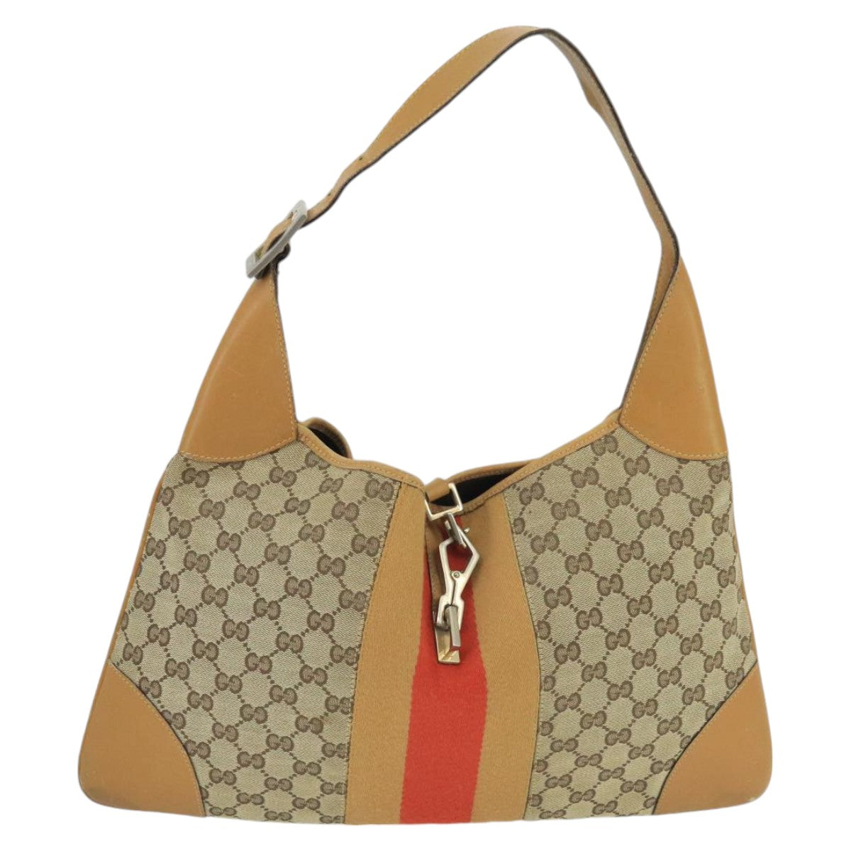 GUCCI GG Canvas Sherry Line Jackie Shoulder Bag Beige Red 001 4075 Auth bs19585