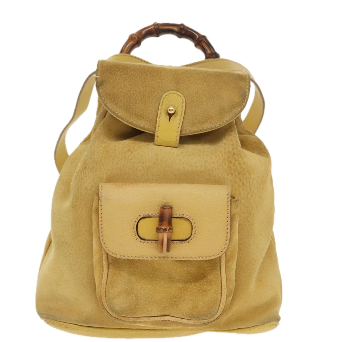 GUCCI Bamboo Backpack Suede Leather Yellow Gold 003 2058 0030 Auth bs19589 - 0