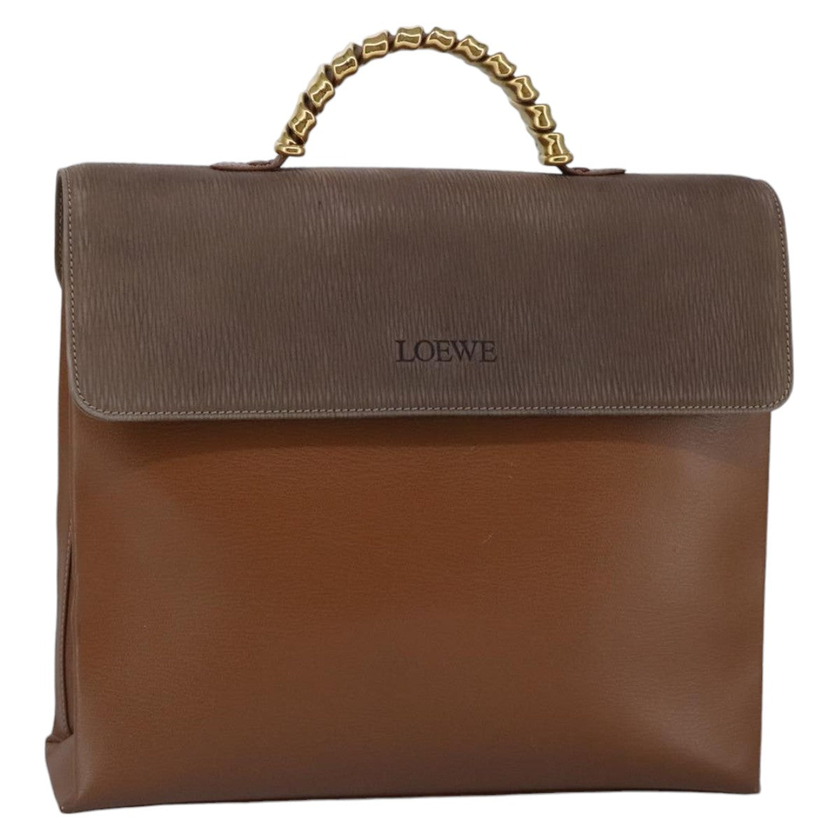 LOEWE Twist Handle Velazquez Hand Bag Leather Gold Brown Auth bs19610