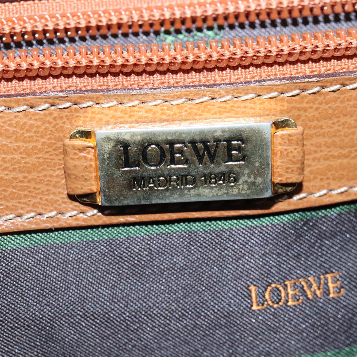 LOEWE Twist Handle Velazquez Hand Bag Leather Gold Brown Auth bs19610