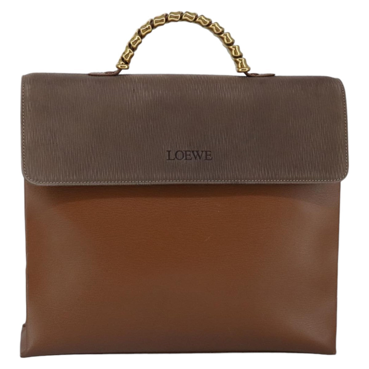 LOEWE Twist Handle Velazquez Hand Bag Leather Gold Brown Auth bs19610