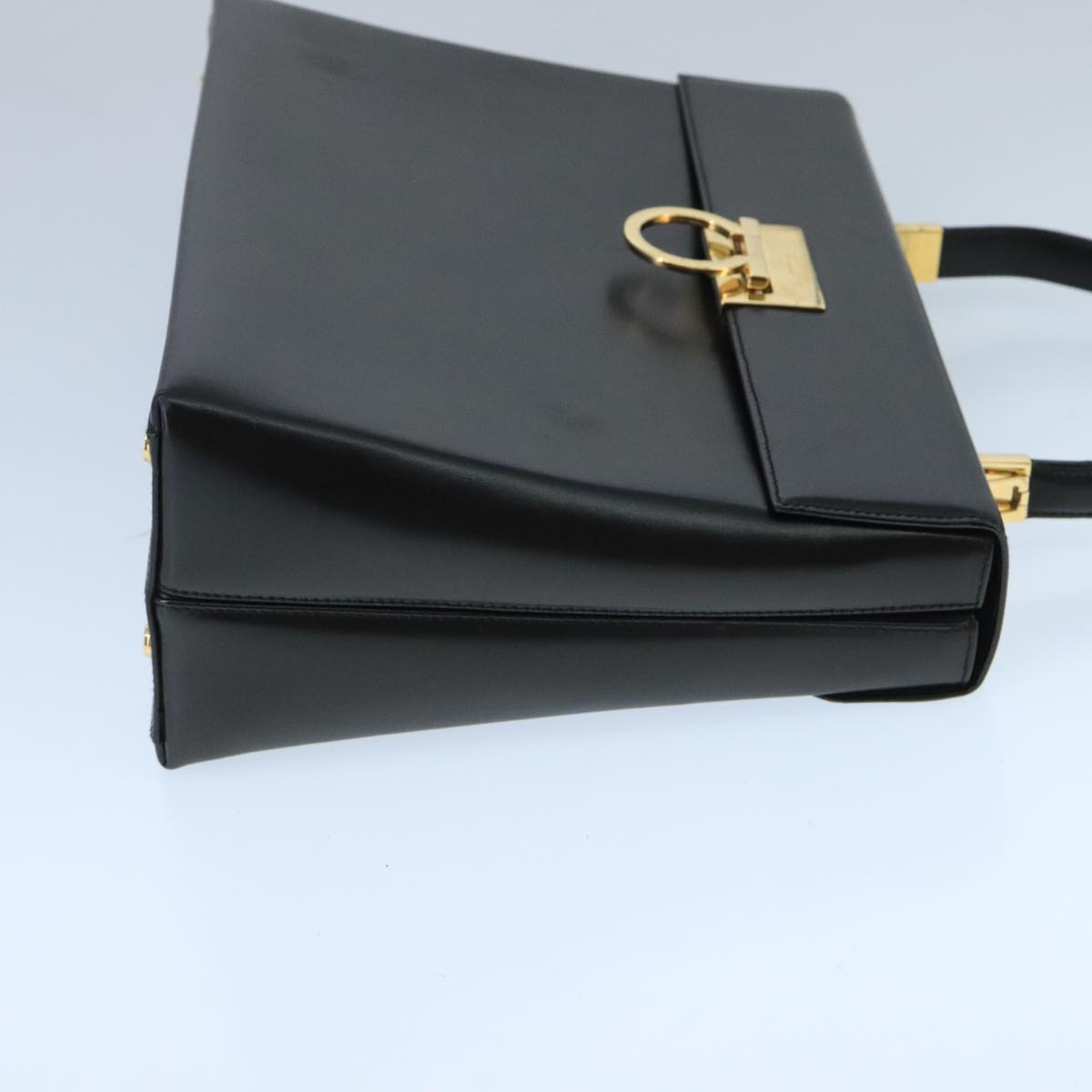 Salvatore Ferragamo Gancini Hand Bag Leather Black Gold Auth bs19613