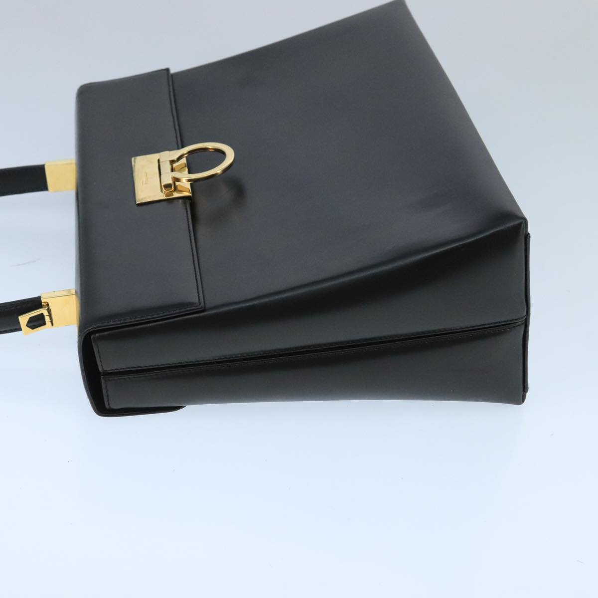 Salvatore Ferragamo Gancini Hand Bag Leather Black Gold Auth bs19613