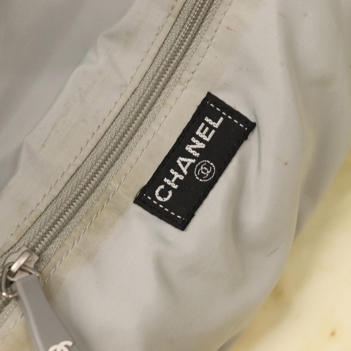 CHANEL Sports Backpack Nylon Leather White Gray Silver CC Auth bs19615