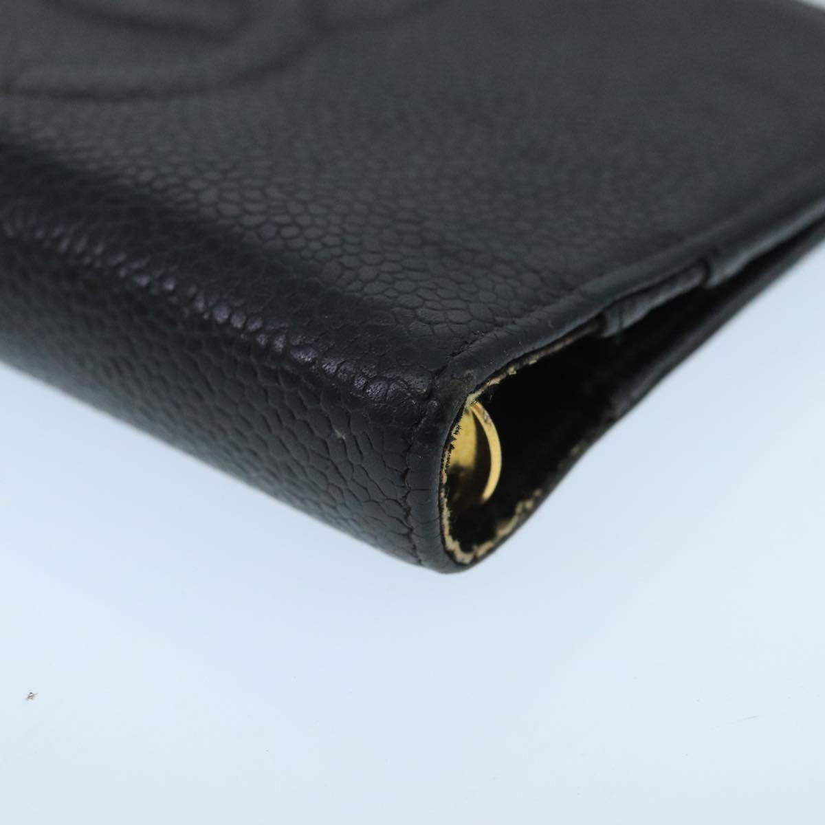 CHANEL COCO Mark Agenda Day Planner Cover Caviar Skin Black Gold CC Auth bs19619