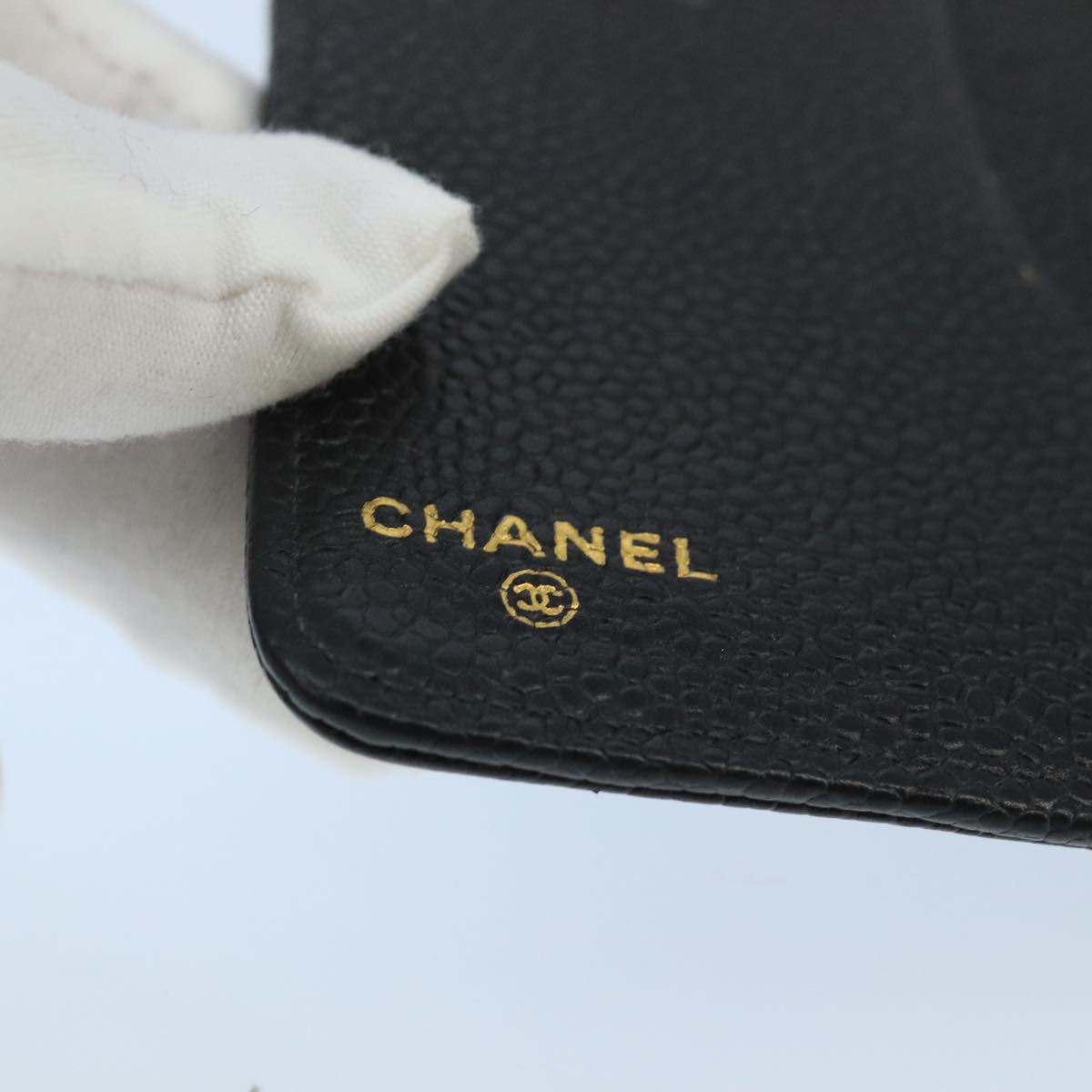 CHANEL COCO Mark Agenda Day Planner Cover Caviar Skin Black Gold CC Auth bs19619