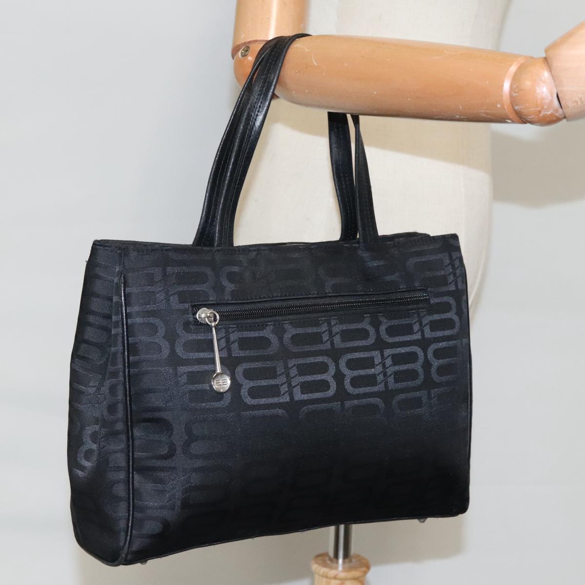 BALENCIAGA Tote Bag Nylon Black Silver Auth bs19629