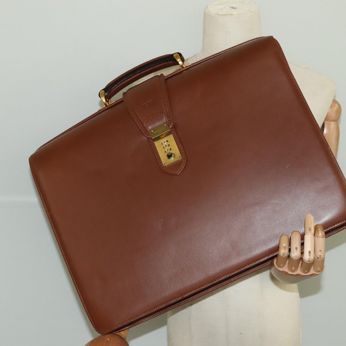 BALENCIAGA Briefcase Leather Brown Gold Auth bs19631